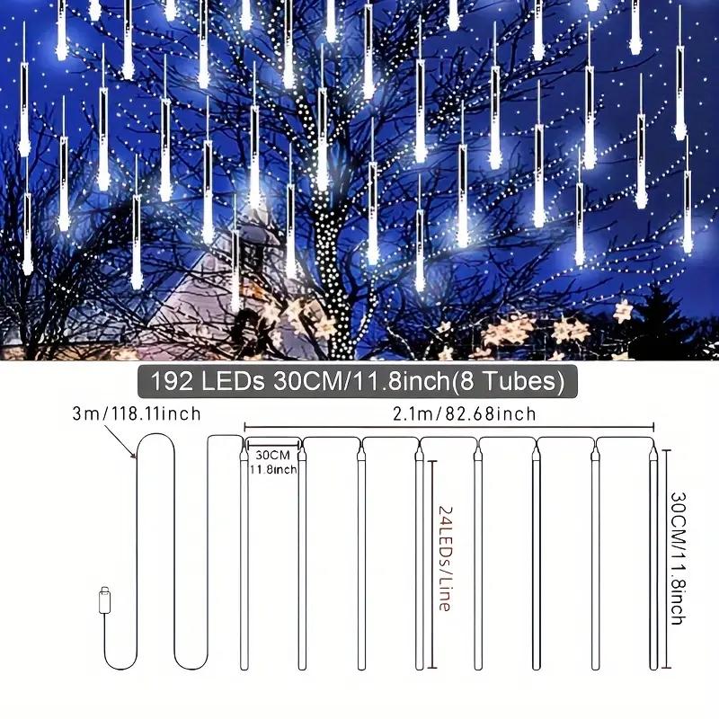 96leds USB Meteor Shower String Lights, 8 Strings Ed Festival Lights, Outdoor Garden Yard Lights, Christmas New Year Wedding Valentine Decorations, Party Lighting Decoration, Outdoor Twinkle Lights, Electronic Lights