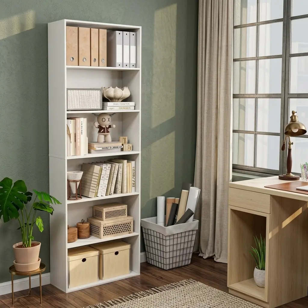 70" Tall Heart Shaped 6-Tier Open Wood Bookcase With Anti-Toppling Wall Anchors, Freestanding Display Storage Shelf Thickened Board Anti-Scratch Foot Pads For Living Room Study Kitchen Office White Black Brown Modern Decor Bookshelf Easy Assembly,