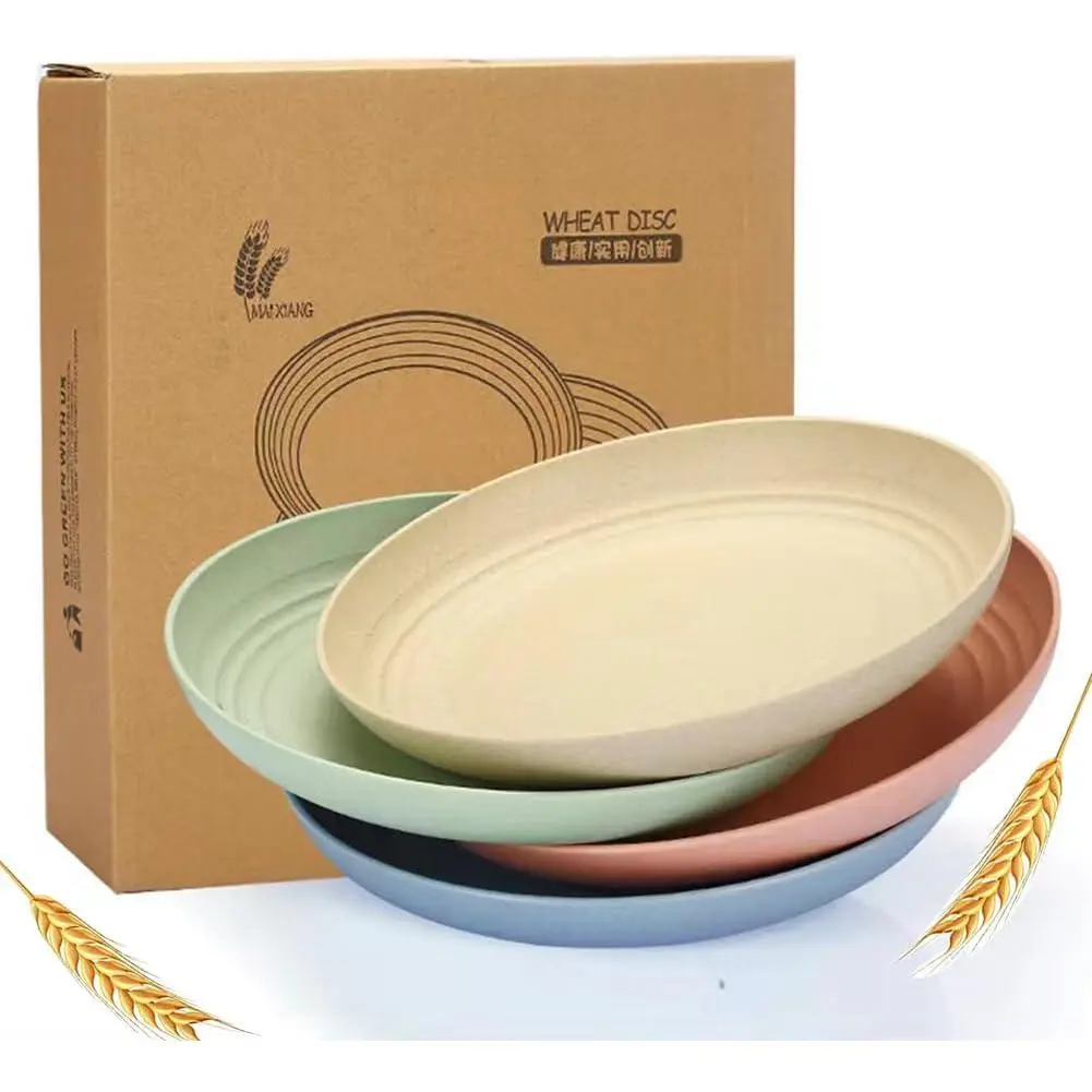 Unbreakable Cereal Dinner Plate, 9 Inch Wheat Straw Deep  Plastic, Lightweight Salad  for Kitchen Camping  Dishwasher Safe