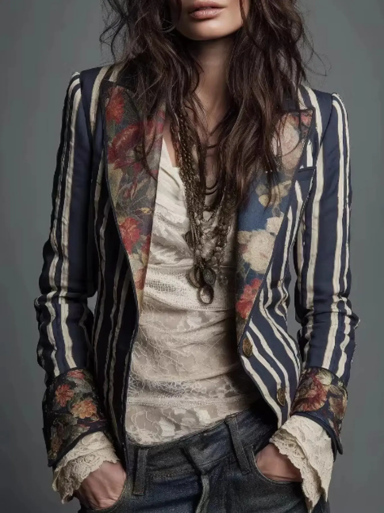 Women's Boho Bohemian Print Colorblock Striped Long Sleeve Top, Summer Fall 2026 New Arrival, Trendy Western Chic Fashion Style Jacket Coats Outerwear