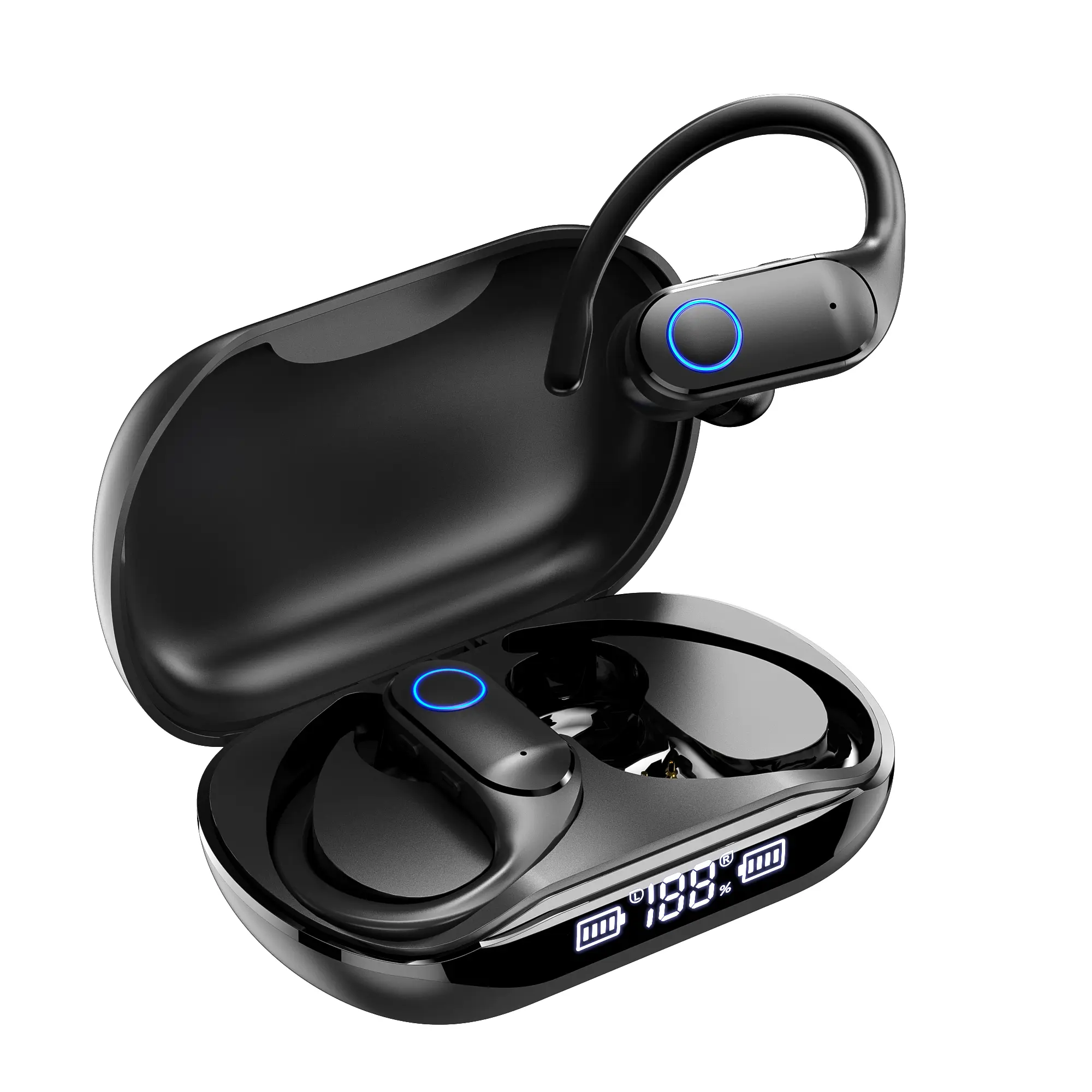 【2026 New Production】Wireless Earbuds Bluetooth Headphones Over Ear Hooks Ear Buds with 24H Playtime, LED Power Display, Dual Mic Clear Calls, Sports Wireless Ear Buds Bluetooth Earbuds for Running Gym Workout Black