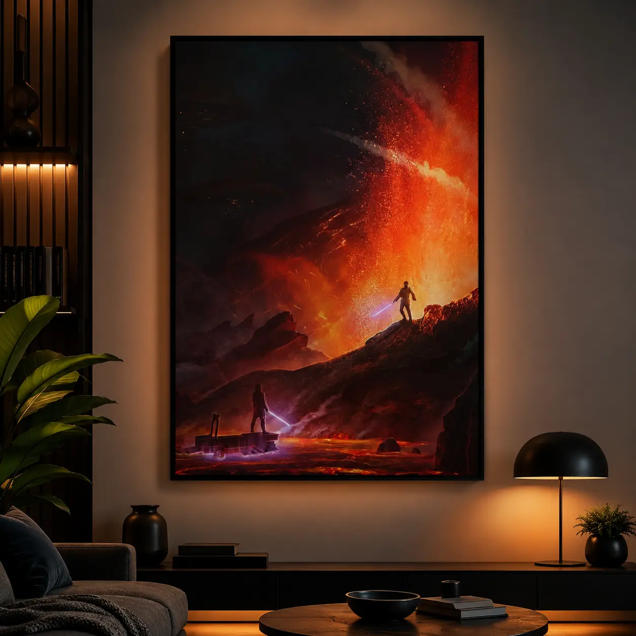Wan Kenobi VS Anakin Poster Wall Art Canvas Prints Star Movie Wars Posters for Bedroom Wall Decoration Cotton Glossy Hand Stretched Ready-to-Hang USA Crafted, Sci Fi Canvas Wall Art, Space Battle Poster, Movie Fan Gift, Gamer Room Decor