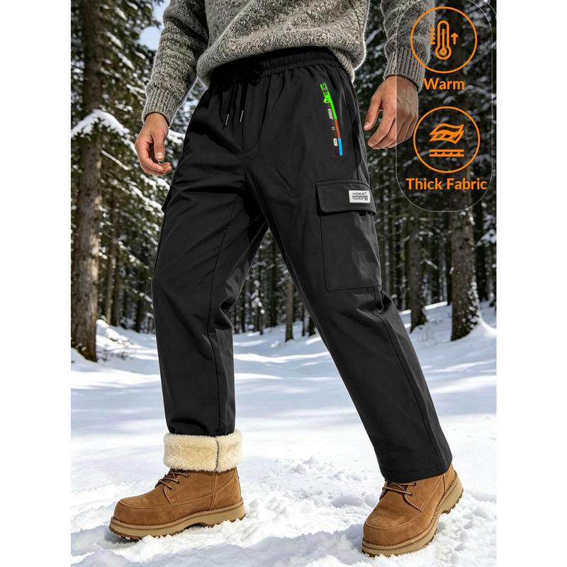 Men's Regular Loose Winter Thermal Cargo Pants - Male Clothing, Heavyweight Polyester Sherpa Lined Snow Trousers, Wind-Resistant Universal Sport Casual Work Pants with Side Zippers Pockets for Cold Weather