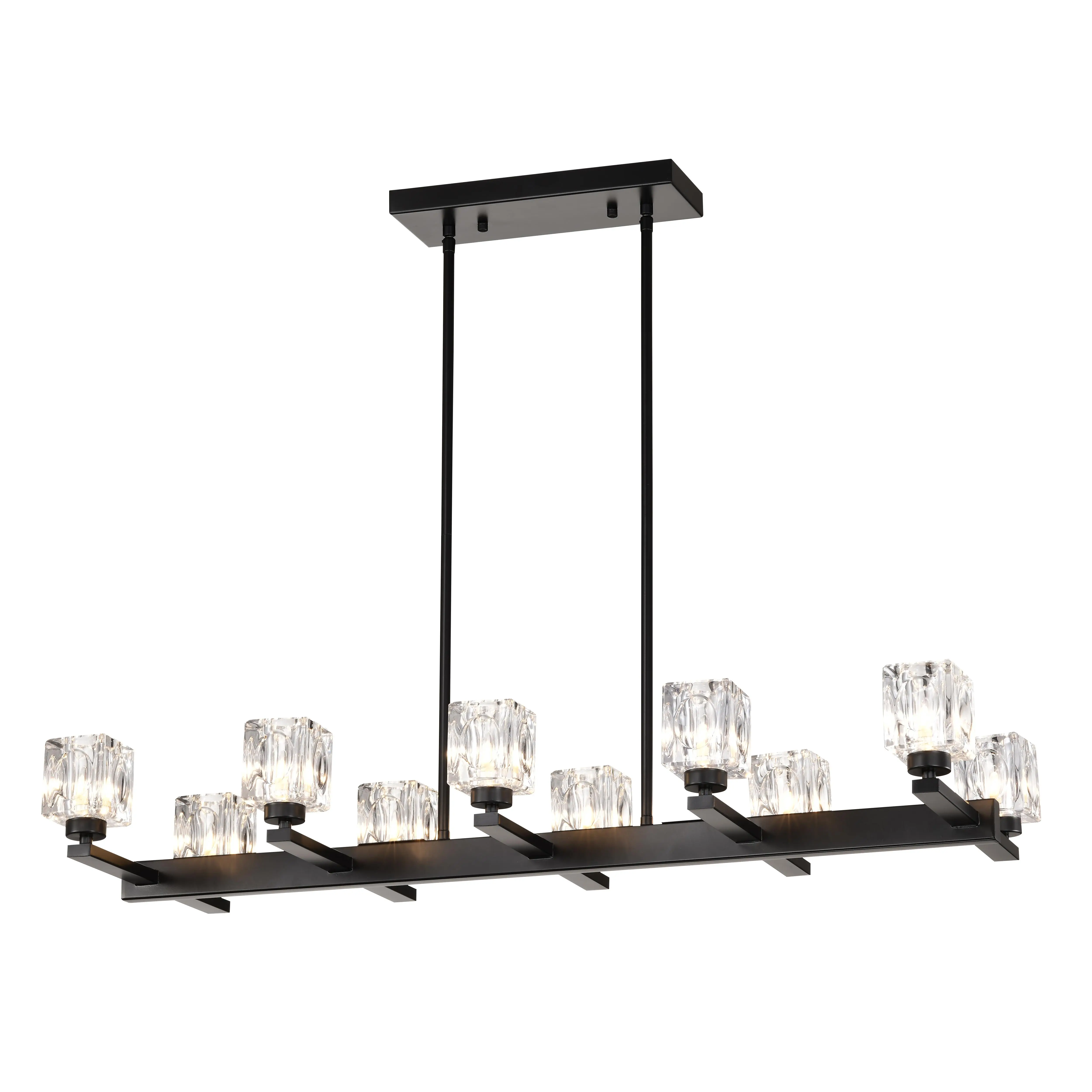 ARCH 10-Light Black Farmhouse Linear Crystal Chandelier Pendant Light Fixture for Dining Room Kitchen Island Bar Long Table, Modern Hanging Lighting with G9 Bulb Base, 40W Max, Multiple Room Use, Living Room Table for Sofa Side, Bedroom, Office