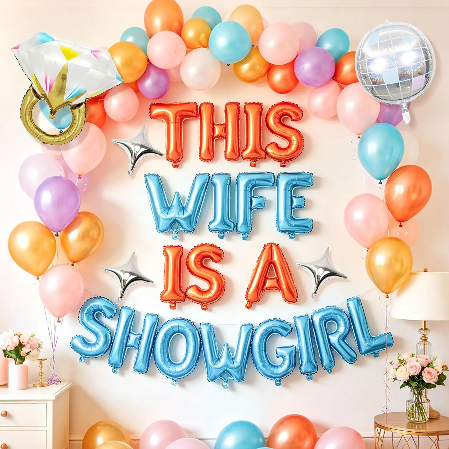 Decorative Showgirl-Themed Balloons with Diamond Ring & Disco Designs, Festive Supplies for Bachelorette Parties, Bridal Showers & Weddings