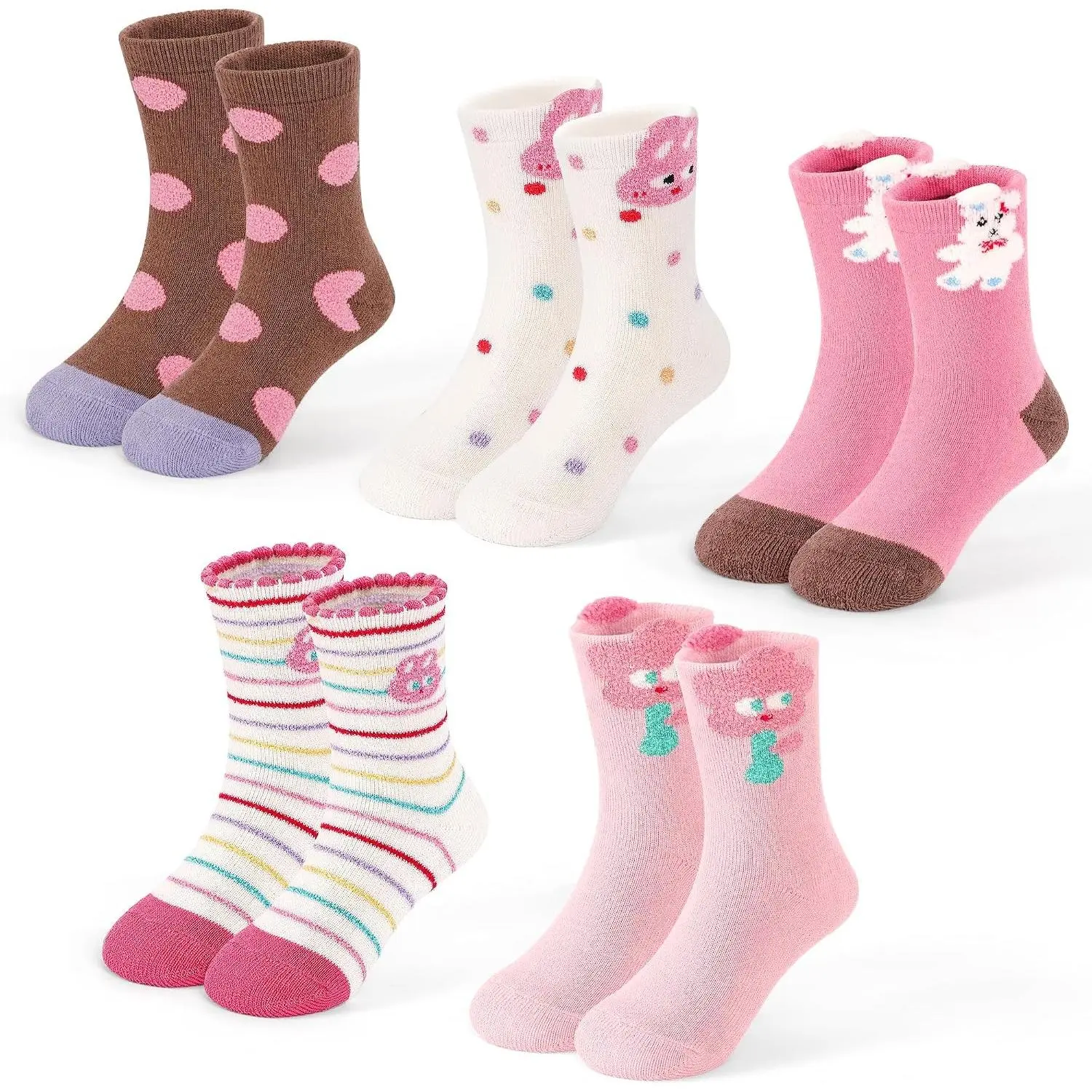 5 Pairs Kids Socks Girls Thermal Winter Warm Crew Socks 1-12 Years | Toddler Girls Thickened Hiking Boot Socks, Soft Cotton, Cozy Socks 1-3 3-5 6-8 9-12 Years