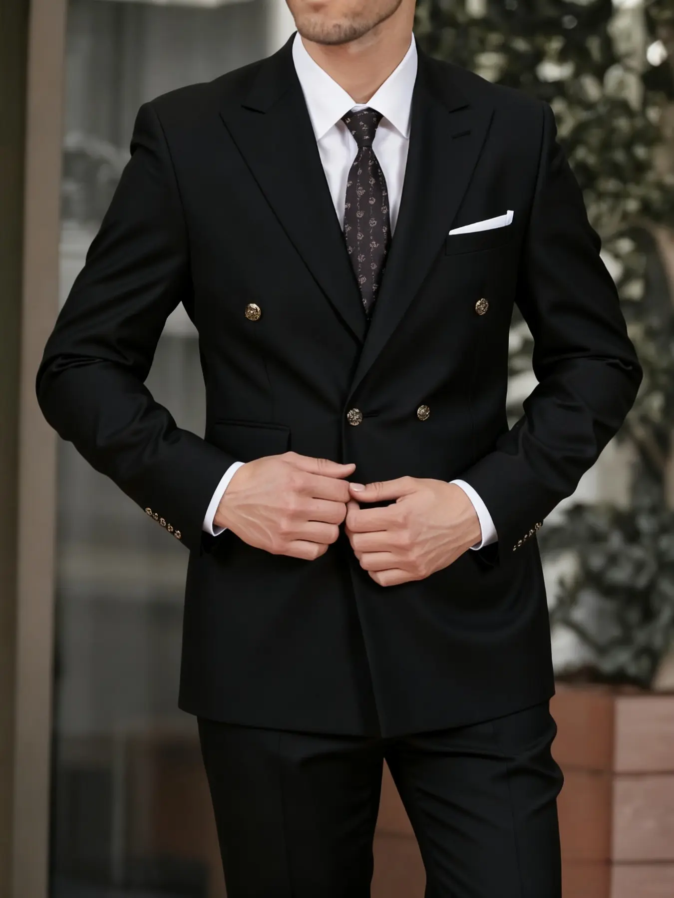 Men's Dapper 2-Piece Suit Set Double Breasted Peak Lapel Blazer Trousers Elegant Office Party Wedding
