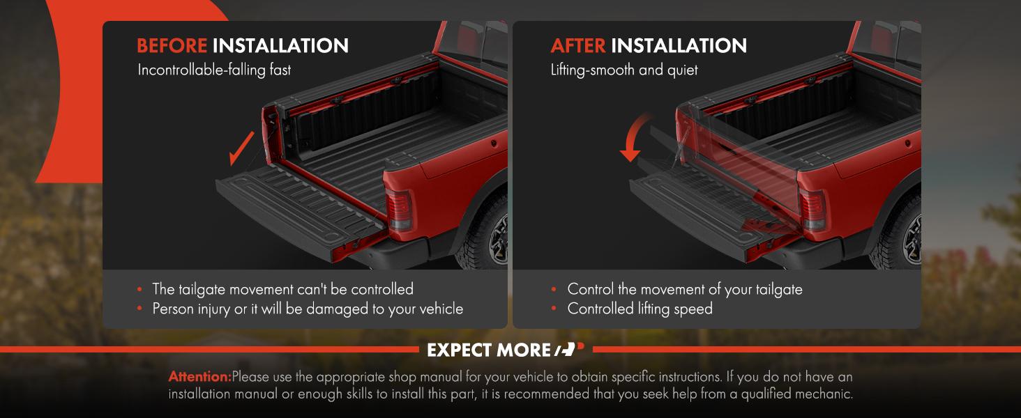 THE WELL KEPT Tailgate Assist Shock Strut Replacement for Dodge Trucks Ram 1500 Ram 2500 Ram 3500 2002-2009