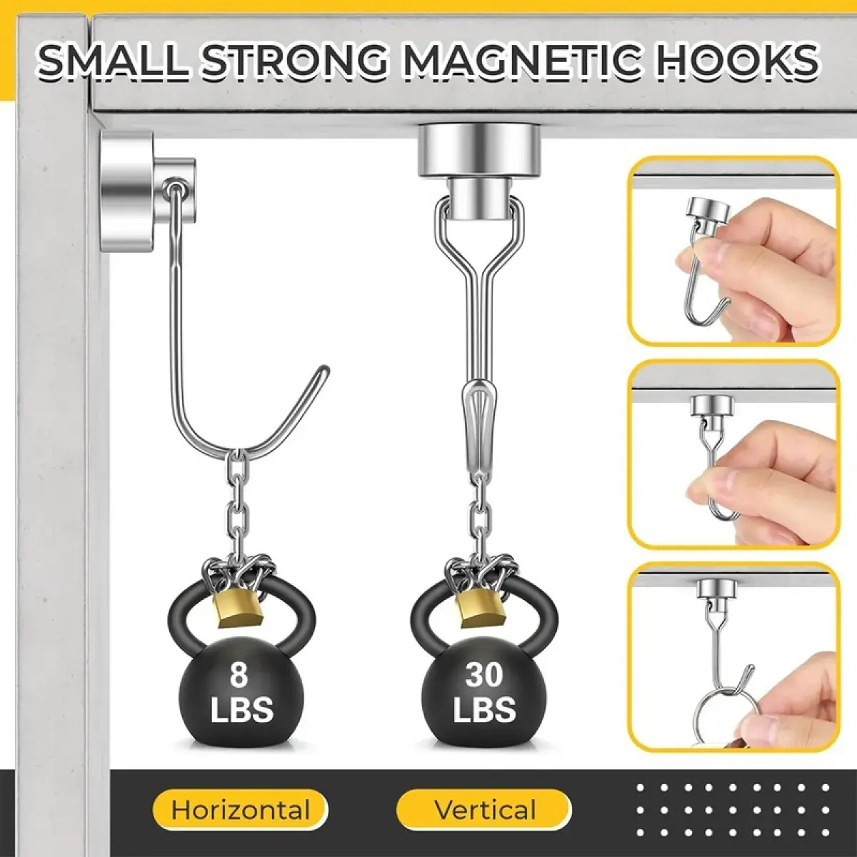 4 Pack Swivel Swing Magnetic Hook 30LBS Heavy Duty Magnetic Hooks Strong Neodymium Magnet Hook for Hanging, Kitchen Refrigerator Garage & Other Magnetic Surfaces