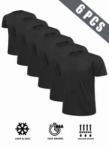 6-Pack Men's Lightweight Crew Neck T-Shirts, Quick-Dry Breathable Sportswear, Ideal for Gym, Running, Workout, Loose Fit, All Seasons