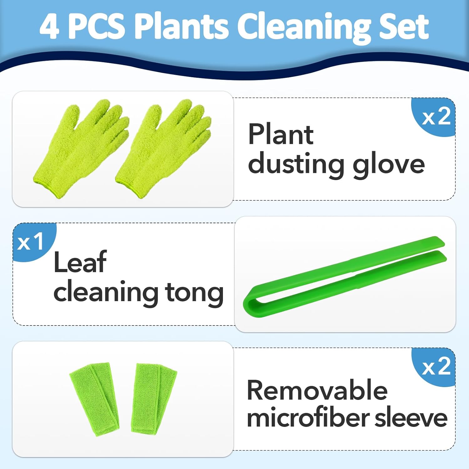 4 count  Cleaning Set, Include 2 count Microfiber Gloves for  Dusting, 1 count Leaf Cleaner Tong with 2 count Separate Cloth Covers  Microfiber Sleeves and Gloves  Cleaning Set