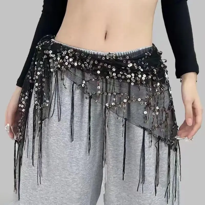 Sparkly Sequin Fringe Triangle Hip Scarf Belt, Boho Fringed Waist Wrap Chain for Women, Glitter Dance Waistband Accessory for Jazz & Hip Hop, Eye-Catching Stage Costume Decor for Performance, Party Outfit & Street Hip-hop Layering Styling, Summer Wins Dan