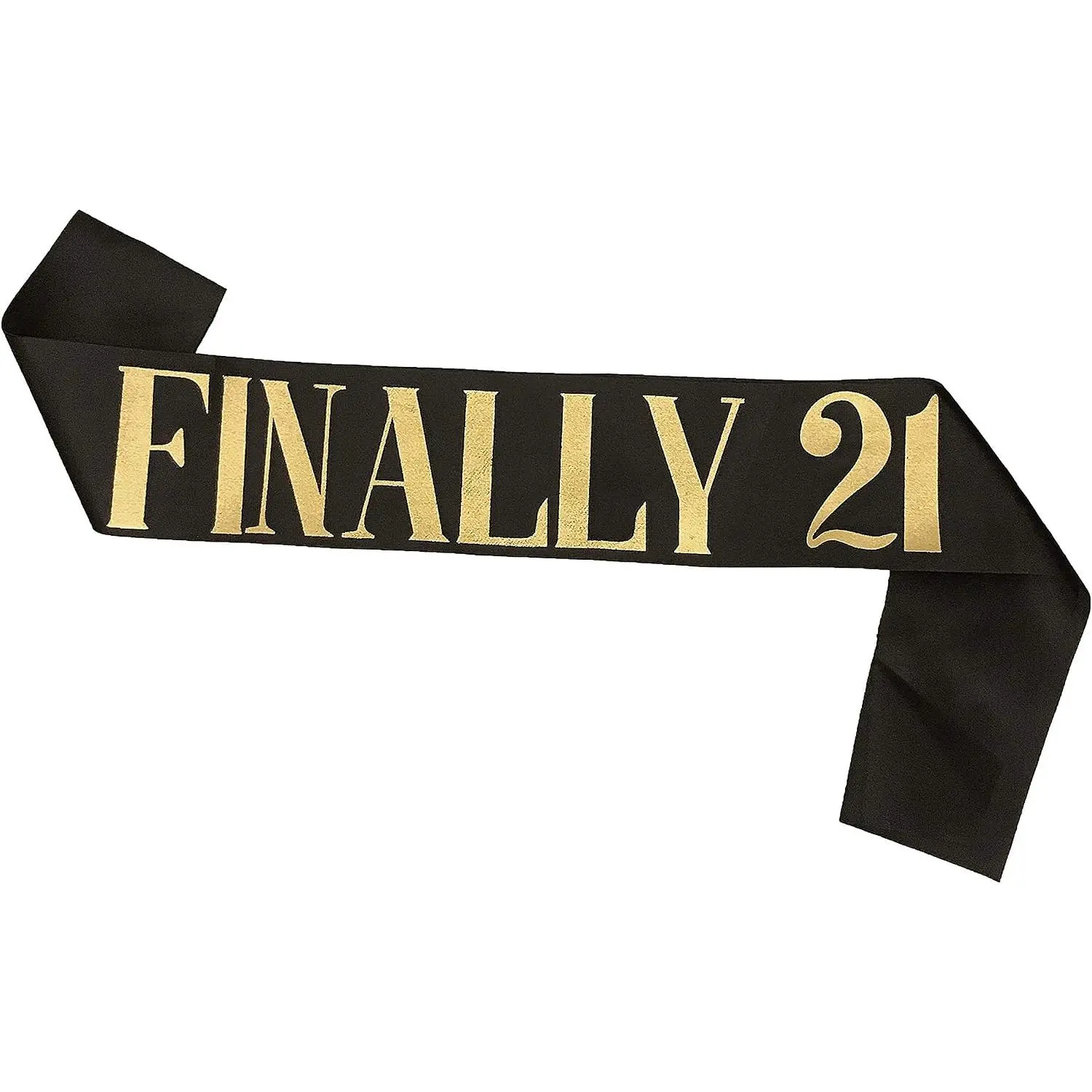 Birthday Sash Black Satin Finally 21 Sash with  Glitter Lettering Party Favors, Supplies and Decorations