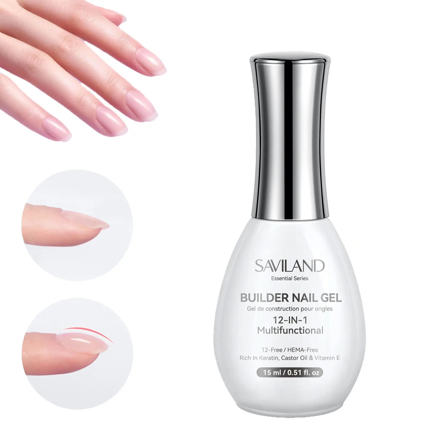 SAVILAND 12 in 1 Clear Builder Nail Gel HEMA Free Builder Gel for Nail Extensions Sculpting False Nails Base Coat for Sculpting Extensions DIY Manicure Nail Care UV LED Lamp Needed