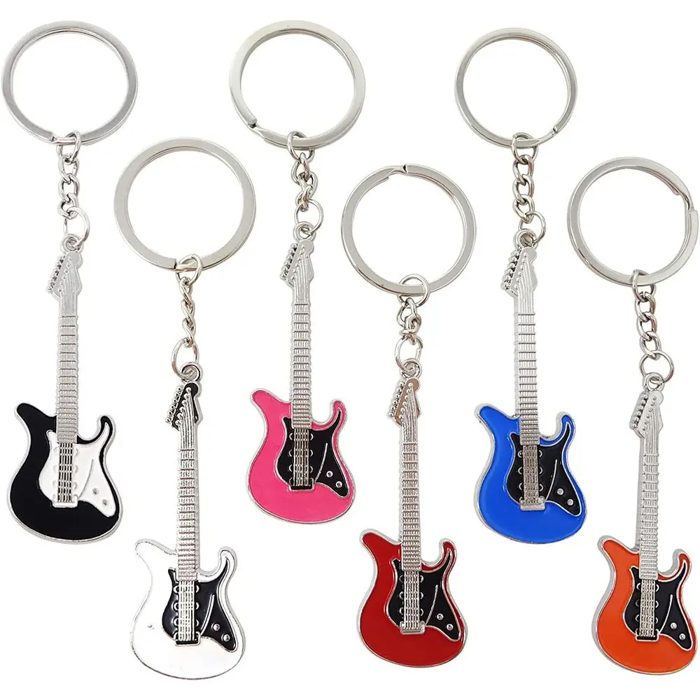 6pcs Mixed Alloy Guitar Keychain | Cute Bass and Electric Guitar Keyring - Instrument Key Holder for Music Lovers, Cool and Handsome Style