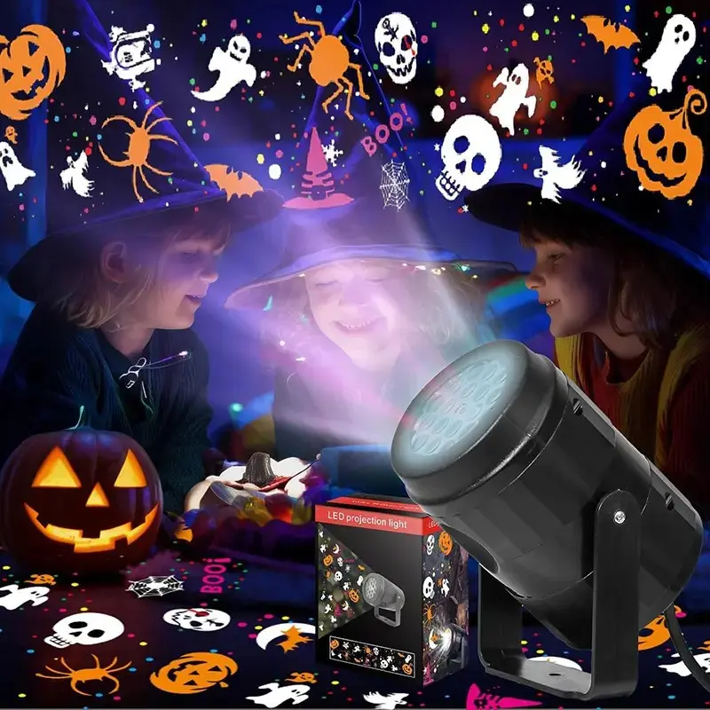 USB Powered Halloween Pattern Projector Light, Rotating LED Pumpkin Ghost Projection Lamp, Spooky Atmosphere Decor for Family Party