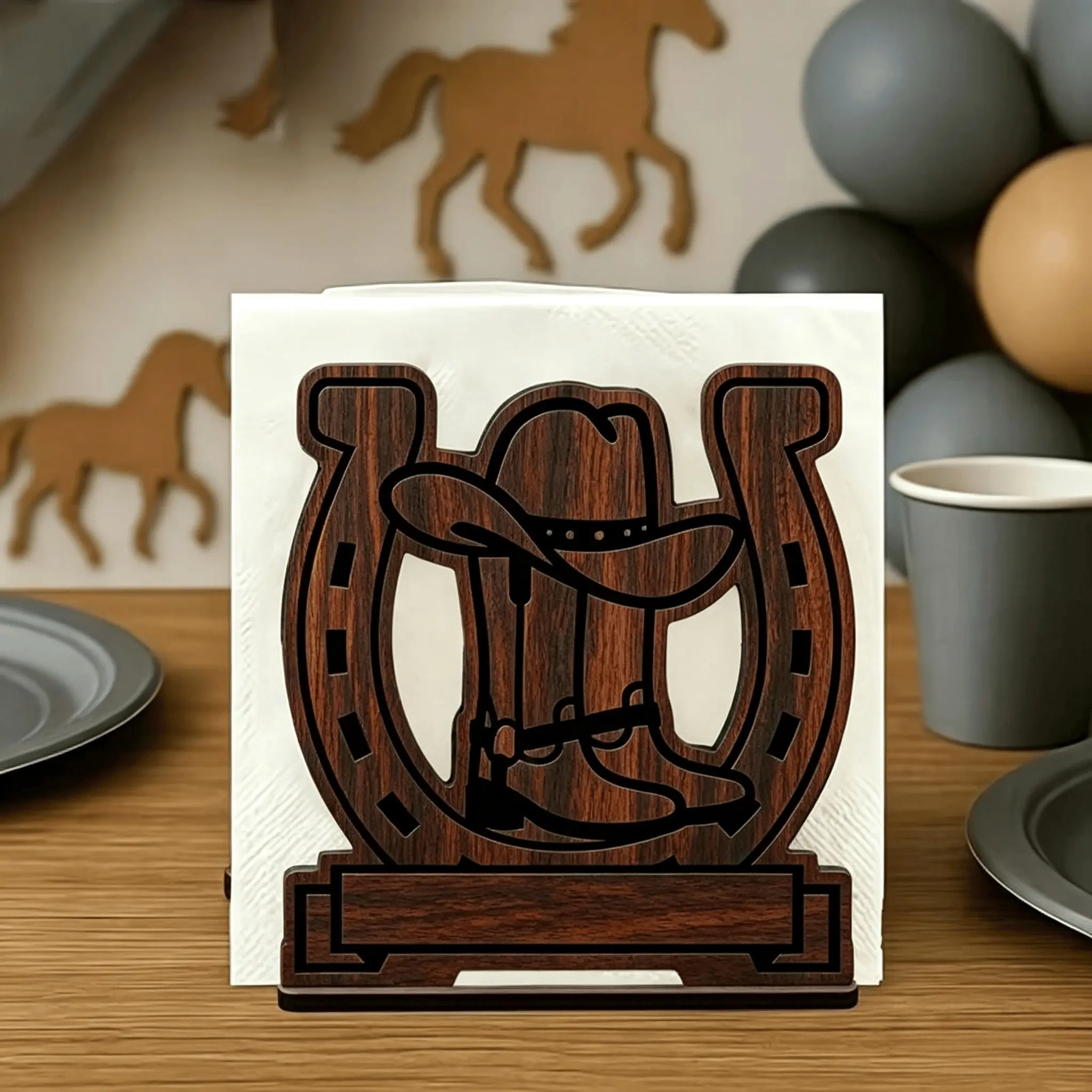 Western Style Cowboy Boot Wooden Napkin Holder, Vintage Country Paper Towel Dispenser, Farmhouse Kitchen Decor, Ideal Gift for Western Horse Lovers