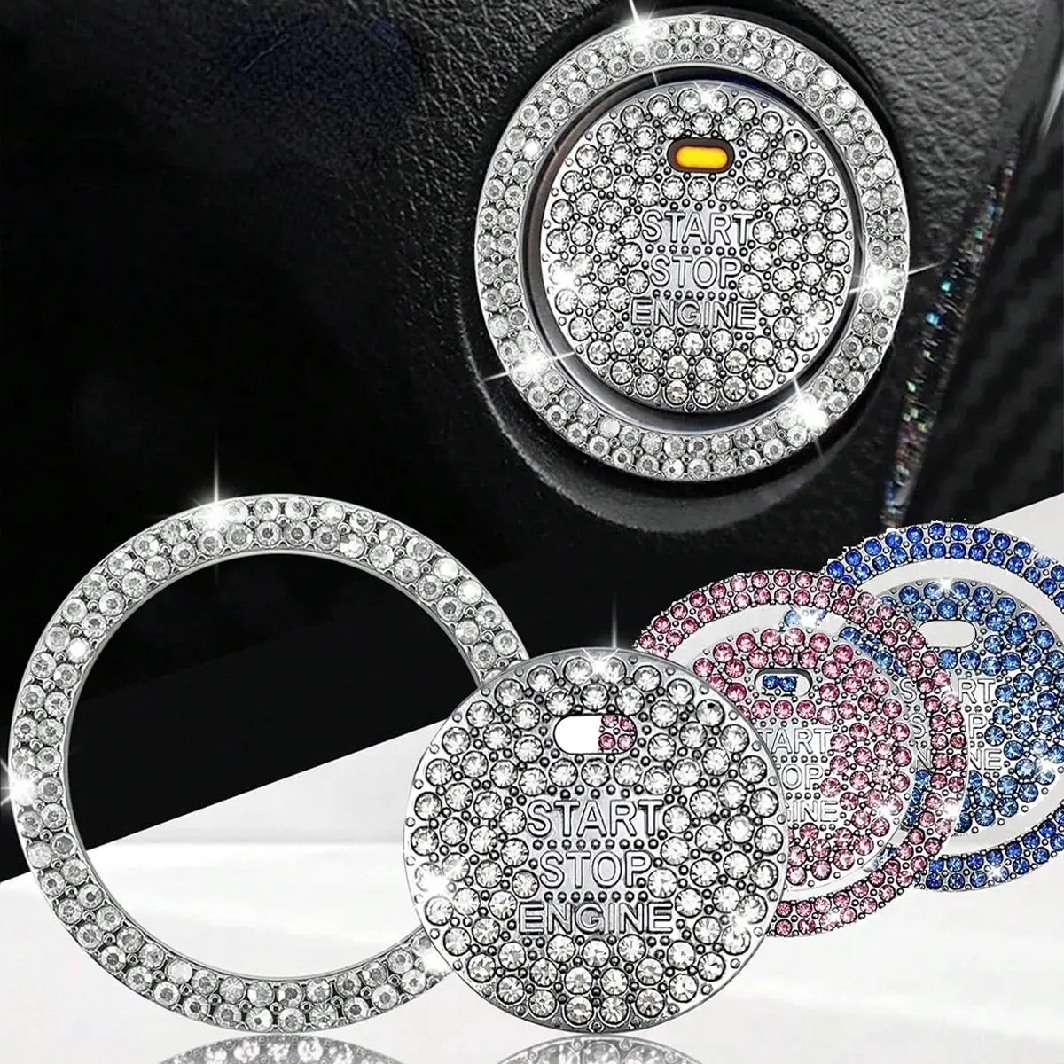 Sparkling Rhinestone Universal Car Engine Start Button Cover - Self-Adhesive Shiny Crystal Push Ignition Protective Cap, Aesthetic Car Accessory, Automotive Decoration for Interior, Vehicle & Auto Accessories, Car Decorations Interior