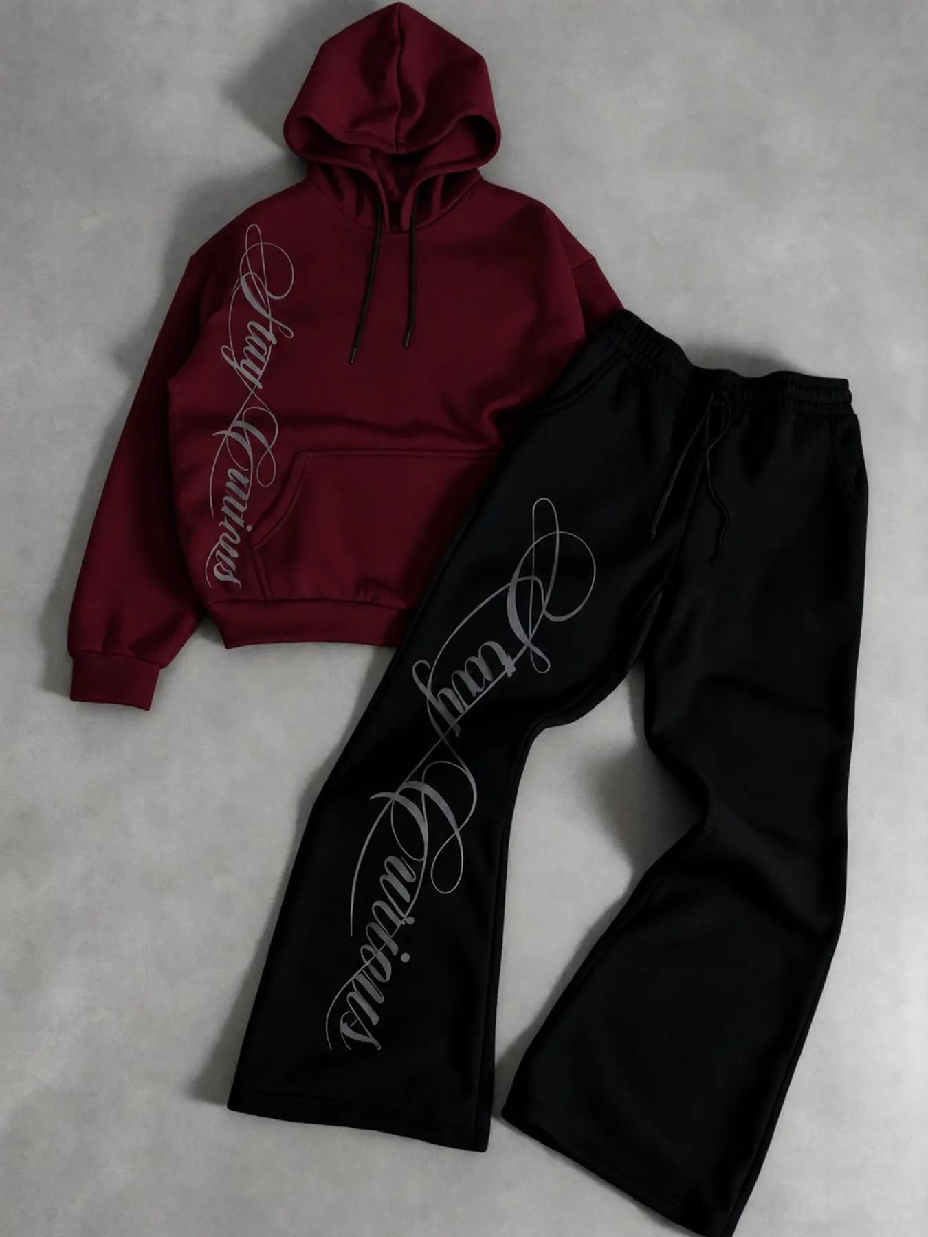 Men's Trendy Two-Piece Set, Hooded Sweatshirt + Straight Leg Pants, Graphic Print, Wrinkle-Resistant, Fitted, All Seasons