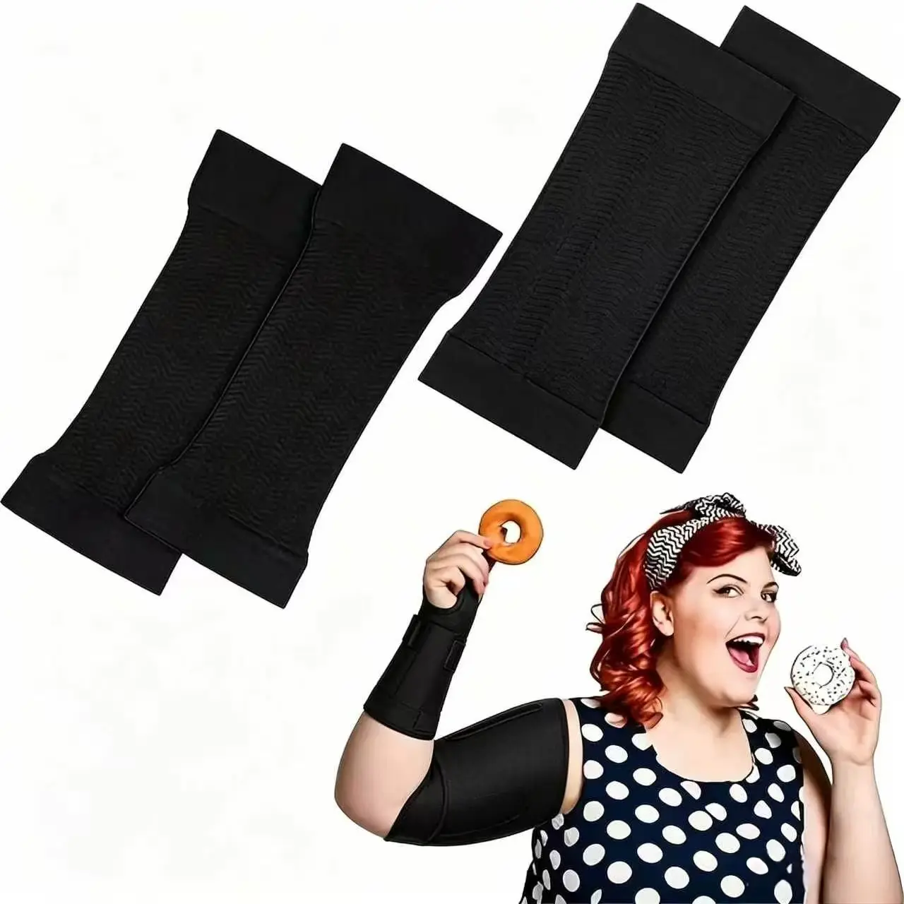 2 Pairs Large Women’s Arm Shaper Compression Sleeves, Elastic Support Arm Sleeves Black & Beige, Elegant Comfortable Fitness Accessories for Sports and Daily Wear Arm Shaping Sleeve Arm Sleeves Cover