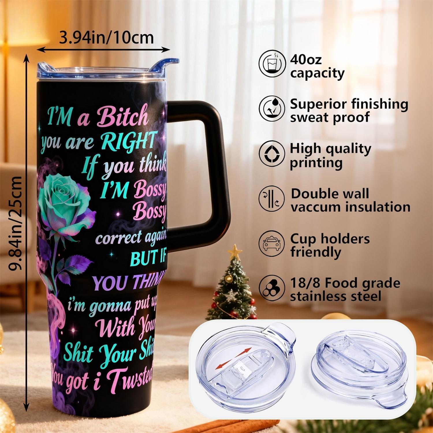 Stainless Steel Insulated Tumbler with Lid, Reusable Vacuum Insulated Flask, 40oz 30oz 22oz 20oz 14oz, Double Wall Vacuum Insulated Water Bottle Hot Cold 24 Hours, Leakproof Travel Mug with Rose and Smoke Gift for Women Men Kids, Insulated Cups