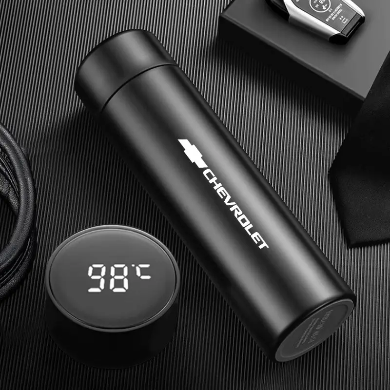 500ML Coffee thermos leak proof car vacuum bottle travel portable thermos cup For Chevrolet Corvette Montana TrailBlazer Silverado Traverse Camaro Suburban Equinox Bolt Cruze Malibu Colorado Trax SS Spark Captiva Onix Spin Impala Cobalt