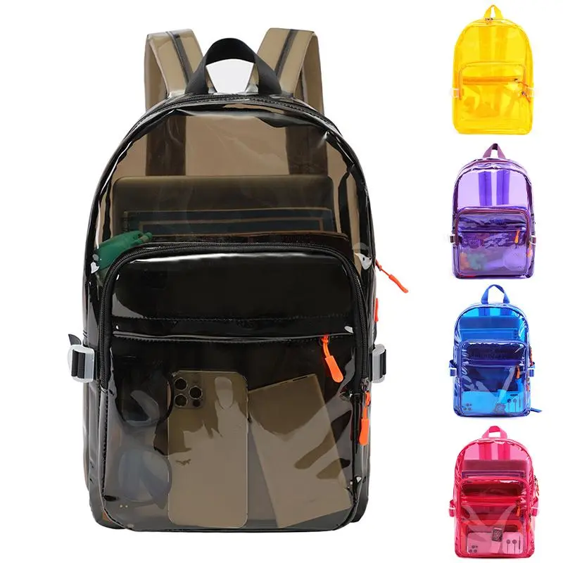 Heavy Duty Clear backpack See Through Transparent Daypack, Large Capacity Clear Bag PVC Backpack for College, Heavy Duty Clear Backpack for Stadium Events Transparent Backpack, Clear Bag for Women, Cute Clear Plastic Bag for Work, Concerts, Travel