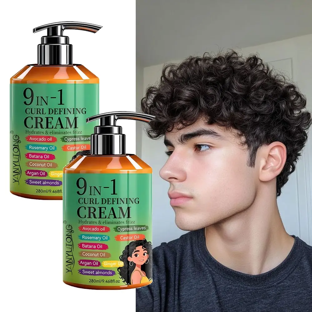 1pcs/2pcs 280ml Curling Cream, Defining styling cream Haircare, infused with Moroccan oil for lasting hold and elasticity, anti-frizz care, non-sticky formula suitable for wavy and curly hair types, including Black African perms and Latin curls