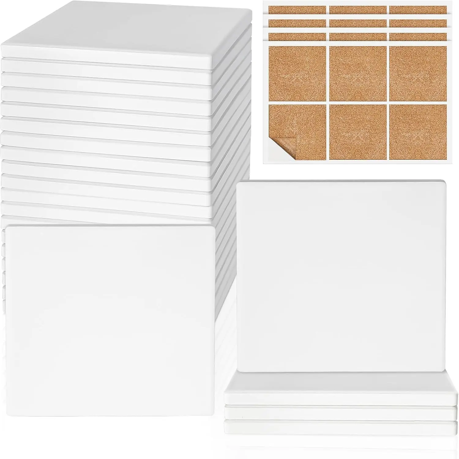 24 Pcs 4 Inch Square White Ceramic Tiles for Crafts, Unglazed Matte Coasters with Cork Backings, Ready to Paint for Alcohol Ink, Acrylic Pouring, Painting, DecoupageGift
