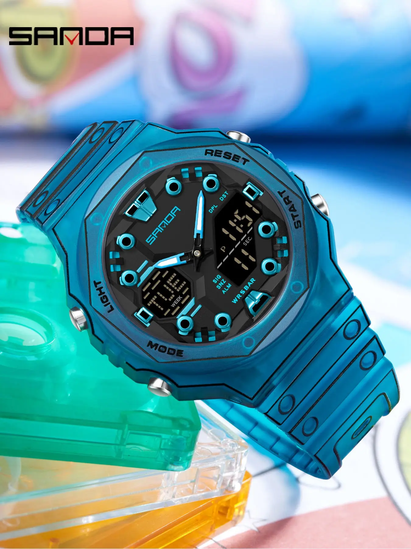 SANDA 6507 Creative Design Military Outdoor Sport Watch For Unisex Waterproof Fashion Luminous Multifunction Electron Wristwat, Sportive Analog-digital Quartz Watch, Fashionable Waterproof Watch with Luminous & Calendar Function, with Box and Handline