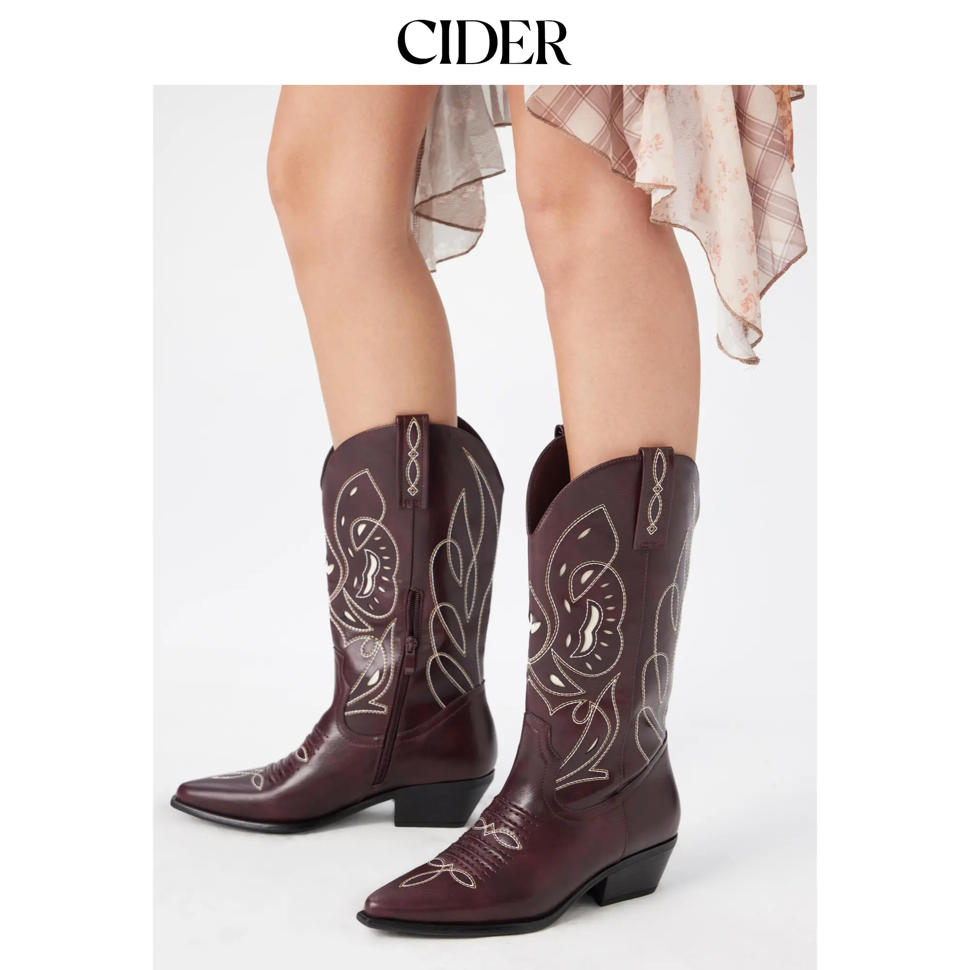 Cider POINTED-TOE EMBROIDERED KNEE HIGH BOOTS SohoChic