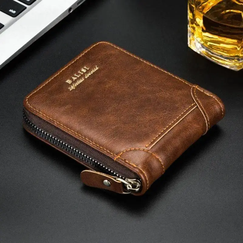 2pcs 2026New Men's Bifold Wallet - PU Leather, Retro Style Short Mens Wallet, Zipper Card Holder, Coin Storage Money Bag, Men's Accessories, Do Not Wash, Summervibes,father'sdaygifts