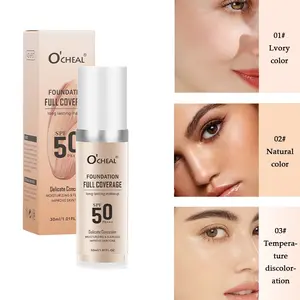 Full Coverage Liquid Foundation with SPF50 PA+++, Long Lasting Moisturizing Concealer Foundation, Natural Color Changing Flawless Base Makeup, Oil Control Even Skin Tone, 3 Shades Ivory/Natural/Color Changing for All Skin Types