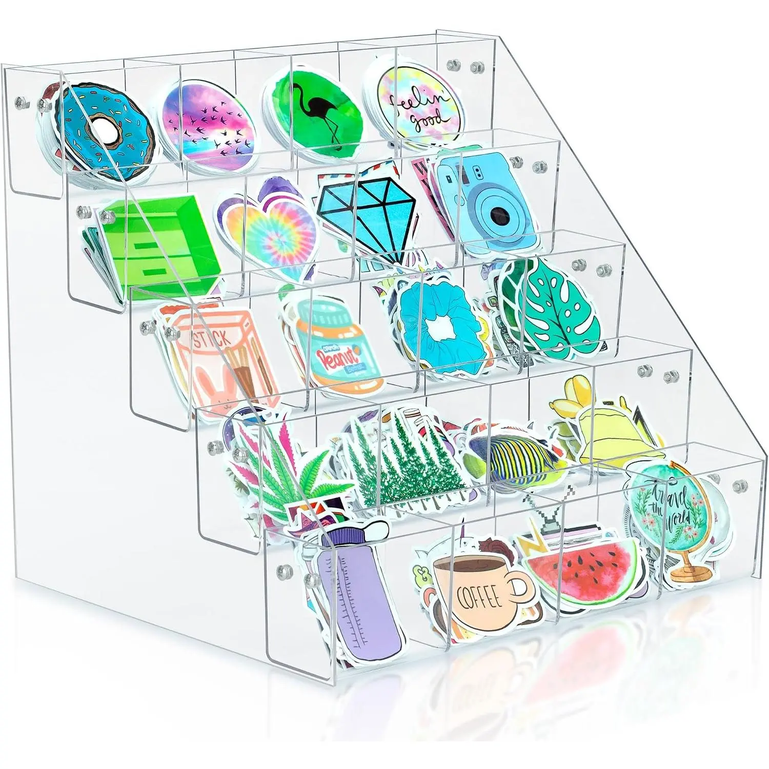 Sticker Display Stand for Vendors - 5 Tier 20 Pockets  Sticker Holder Display For 4'' Large Stickers, Sticker Organizer Shelf Ideal for Small Business Supplier Events and Trade Shows (Large(20 Pockets))
