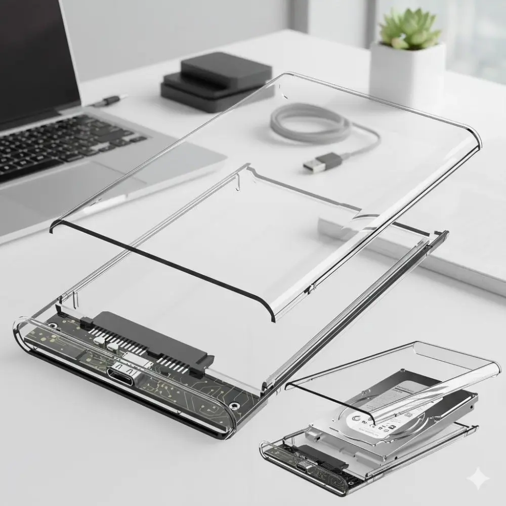 2.5-inch High-Speed External Hard Drive Enclosure, Transparent SAta to USb 3.0 Portable Case, Tool-Free Installation for 7mm/9.5mm SSD & HDd, essential Mobile Storage for Fast Data Transfer
