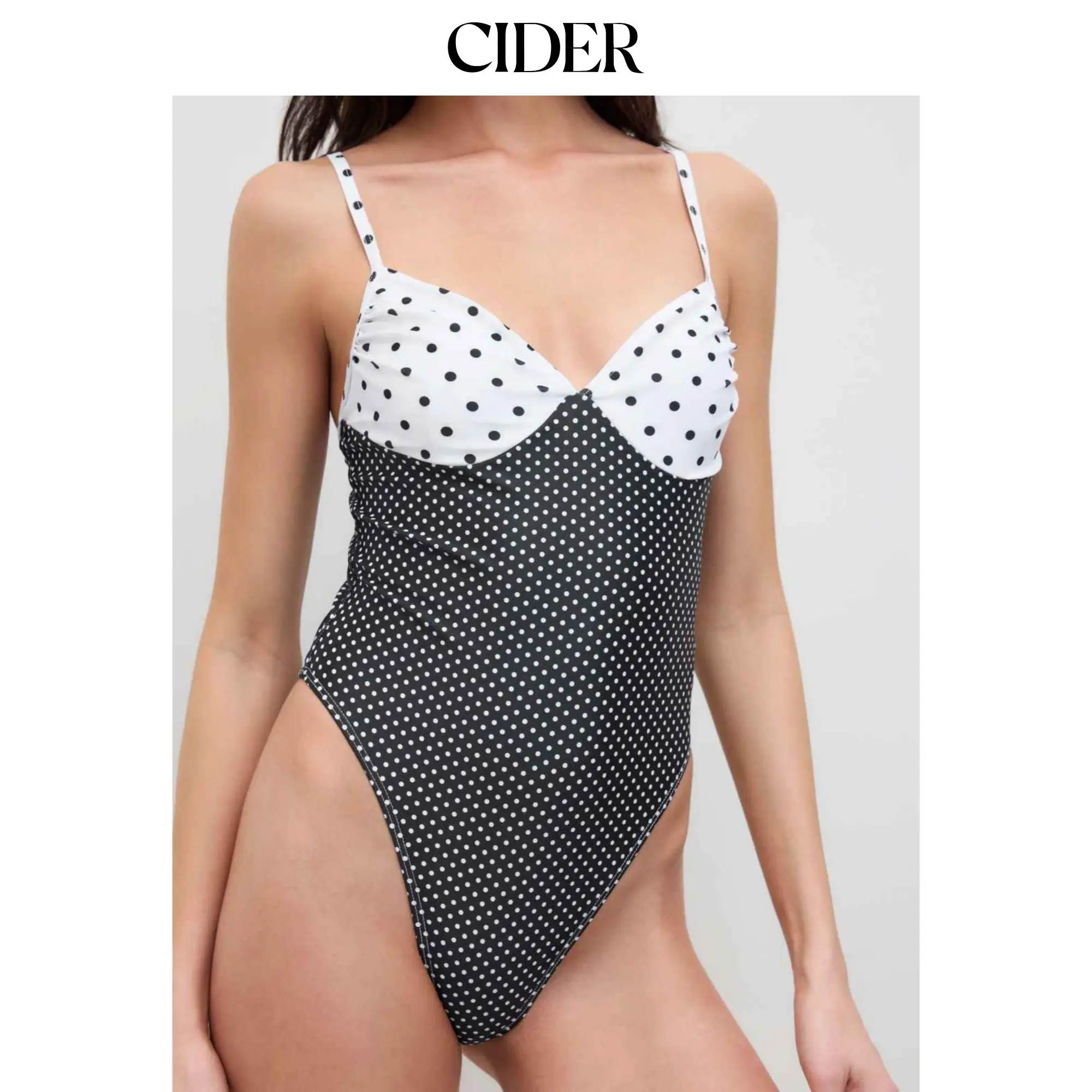 Cider Shaping Sweetheart Two Tone Polka Dot One Piece Swimsuit