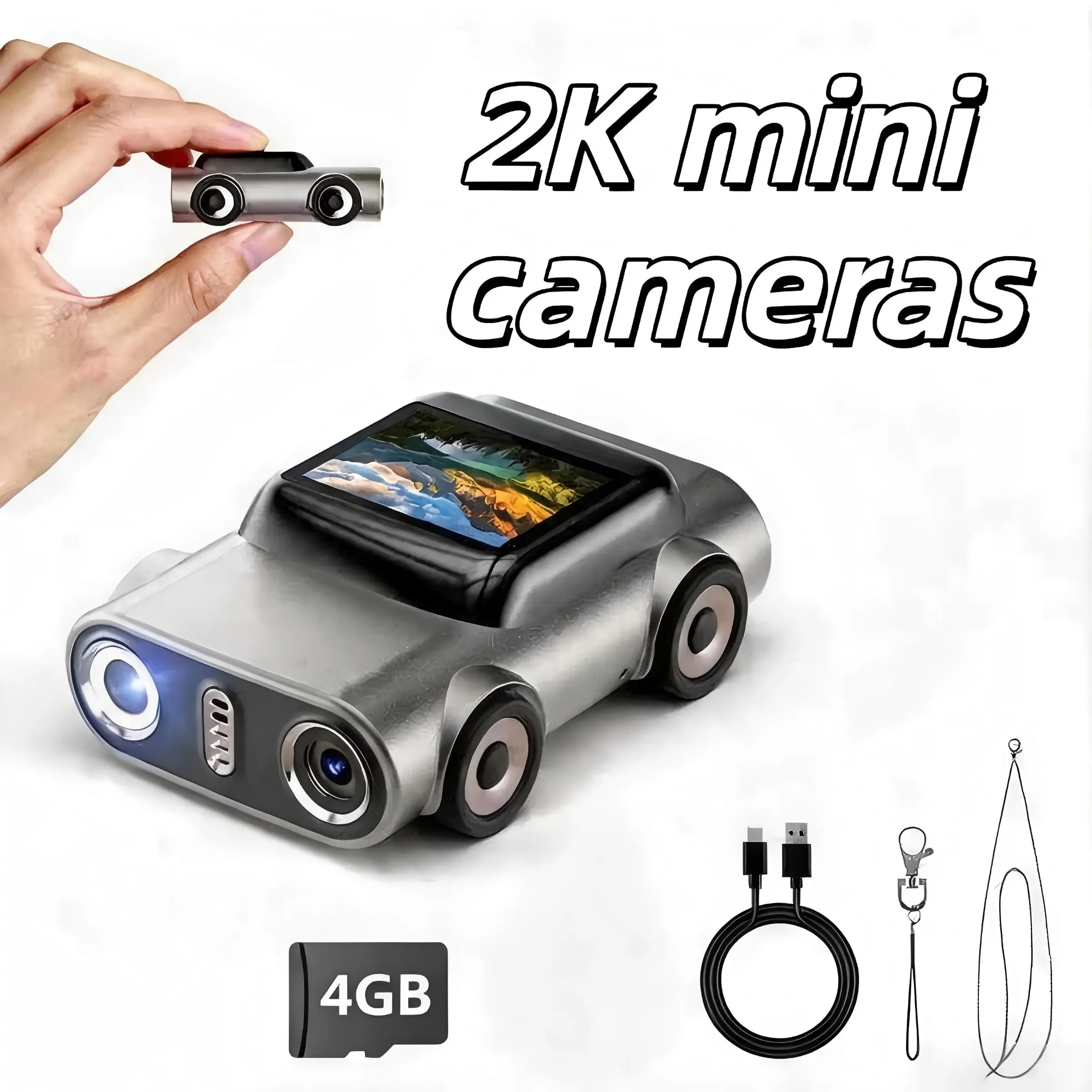 Mini Keychain Digital Camera, HD Video Recorder, 0.96 Inch Display, Flashlight, 21 Filters, Y2K Style, Includes 4GB SD Card and Charger Cable