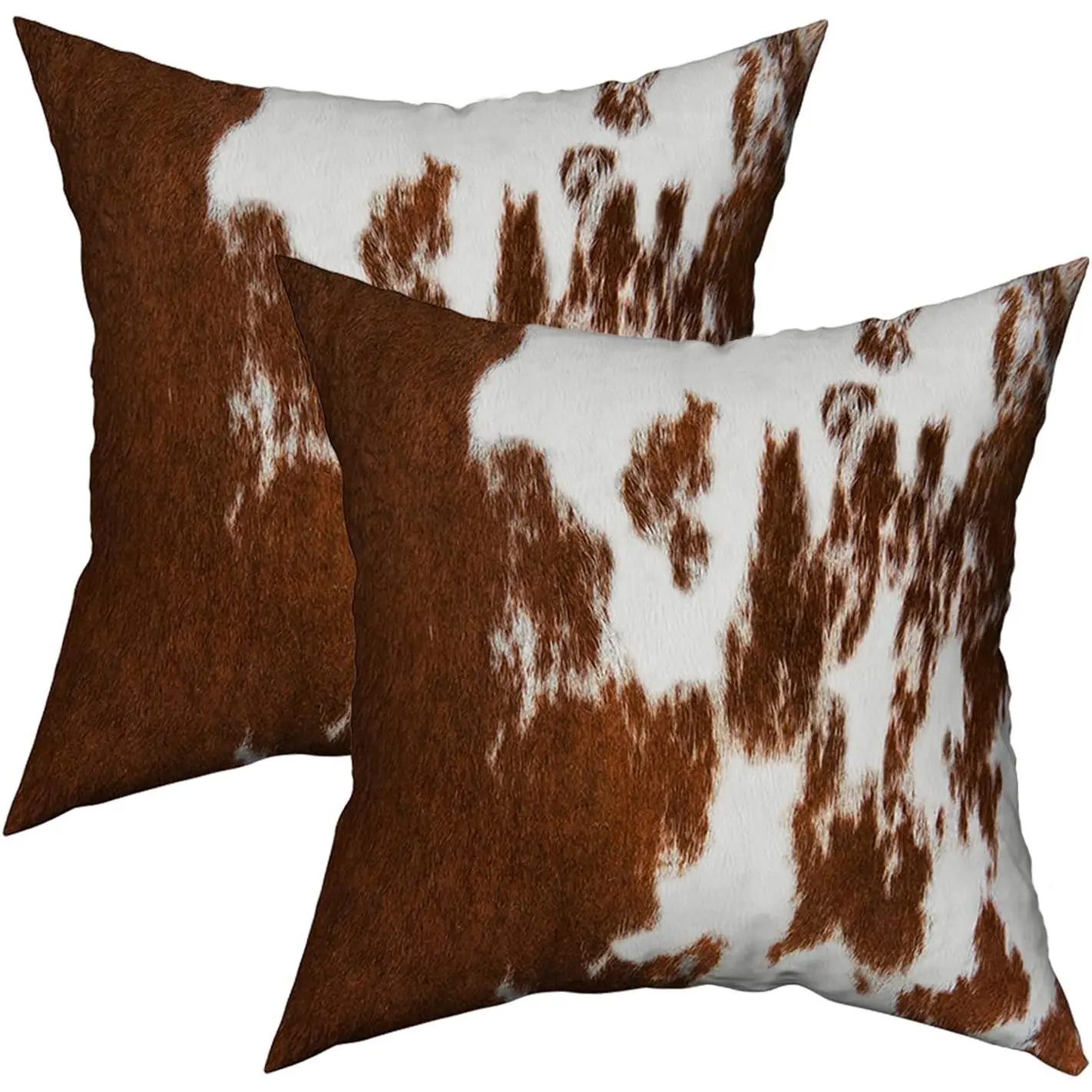 Throw Pillow Covers 18x18 Set of 2 Brown Faux  Cowhide Pillows Cover Country Rustic   Decorative Square Pillowcase for Outdoor Bed Couch Sofa Decor