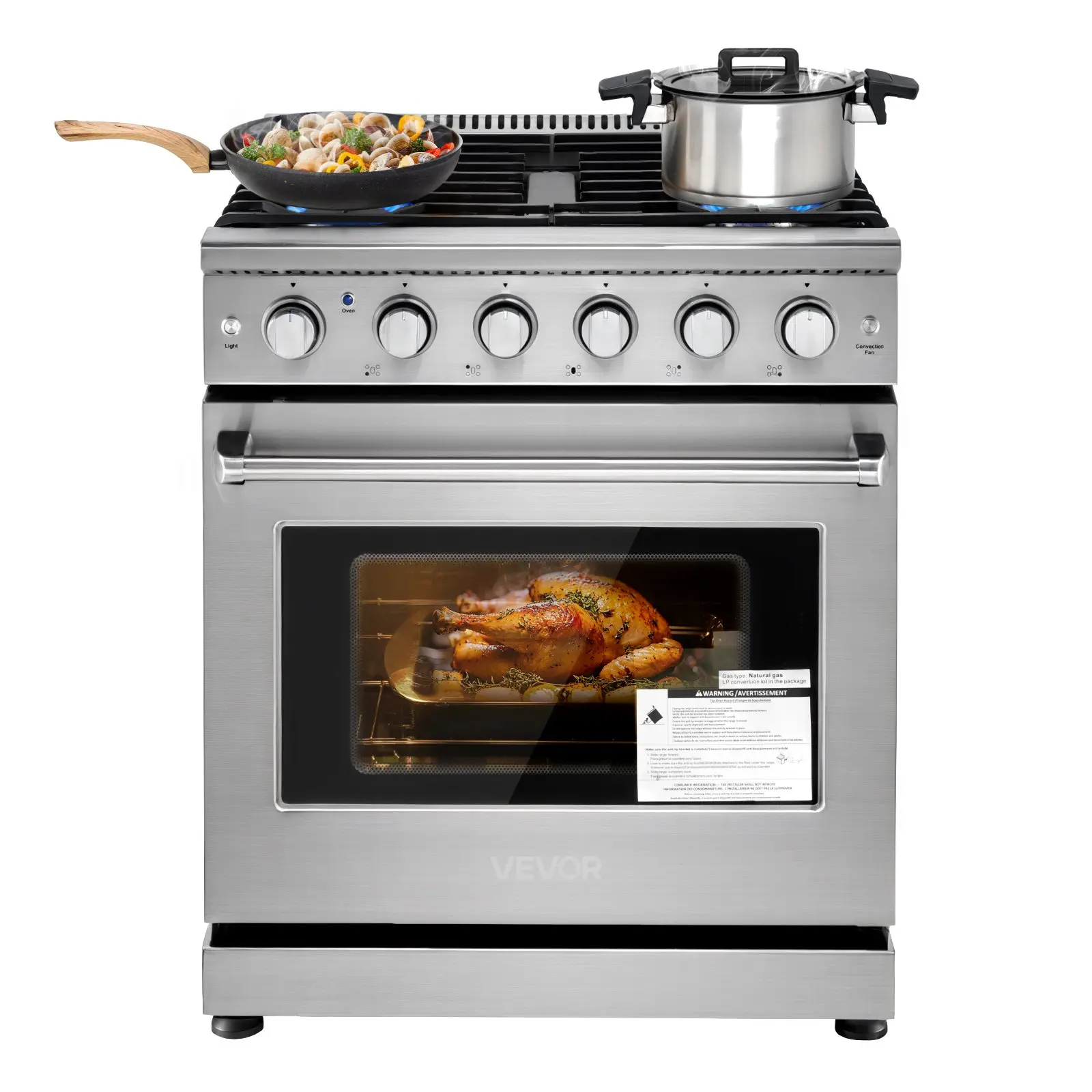 VEVOR 30-In Freestanding Stainless Steel Gas Range Oven, 5 Sealed Cooktop Burners, Easy Reach Racks, 4.8 Cu. Ft. Oven Capacity, for Apartment Cooking, Home Kitchen, 30 Inches, 4.8 Cu. Ft. Capacity, For Apartment, Home, Kitchen