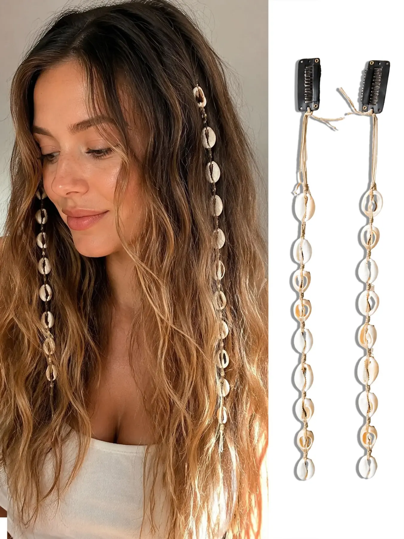 2 Pcs Bohemian Beach Cute Hair Accessories, Long Fringe Braided Chains, Non-Damaging Clip Design, Face Shape Enhancer, Perfect for Vacations & Photoshoots