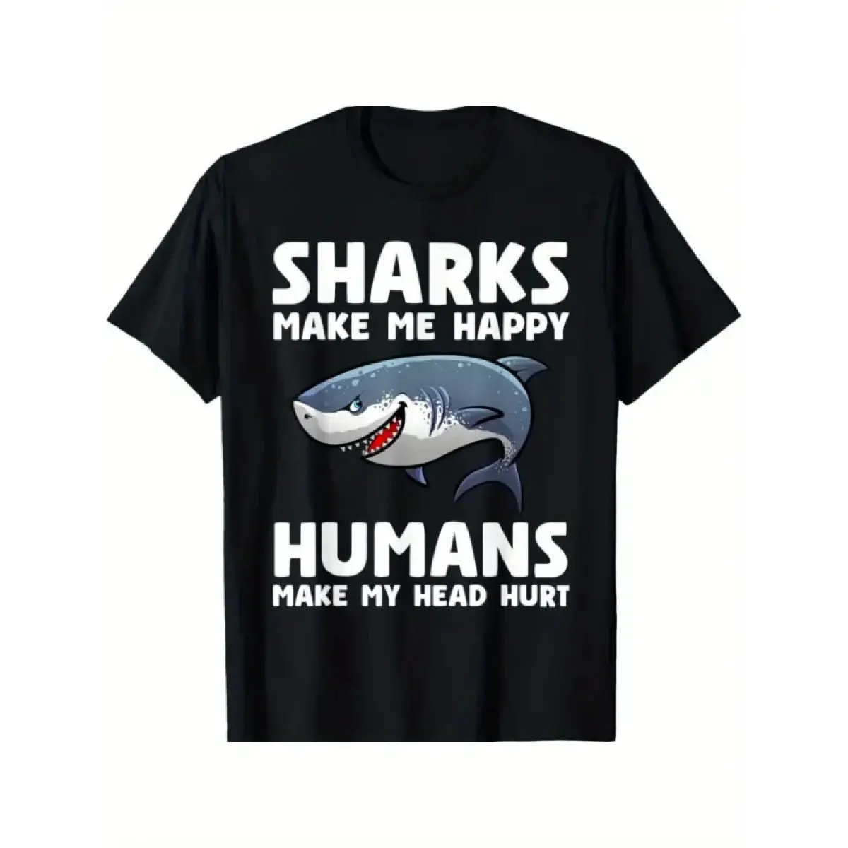 Men' & Women' Shark Lover Gift - Shark Teeth & Fin Graphic T-Shirt |      Machine Washable Shark Apparel for Year-Round Wear# soft cotton short sleeve  # high-quality cotton casual top