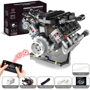 V8 Engine Building Kit Simulation Mechanical Blocks with Motor Programmable Smartphone Remote LED Lights Suitable for Ages 14+, Kids Collectors DIY Engineering Model