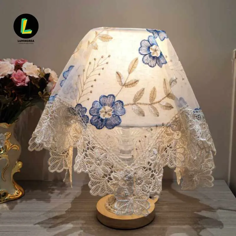 European Desk Lamp Cover Anti-glare Bedside Table Bedroom Fabric Lace Night Light Cover Household Small Square Towel Decorative Cover