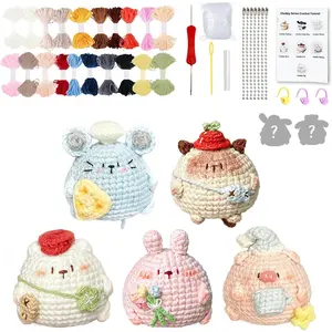 RQuanZJ 7PCS Kit for Beginners, Loopables Amigurumi Animal Kit with Step-by-Step Video Tutorials, DIY Craft Kit for Adults Teens, Holiday Birthday Gifts for Crocheters