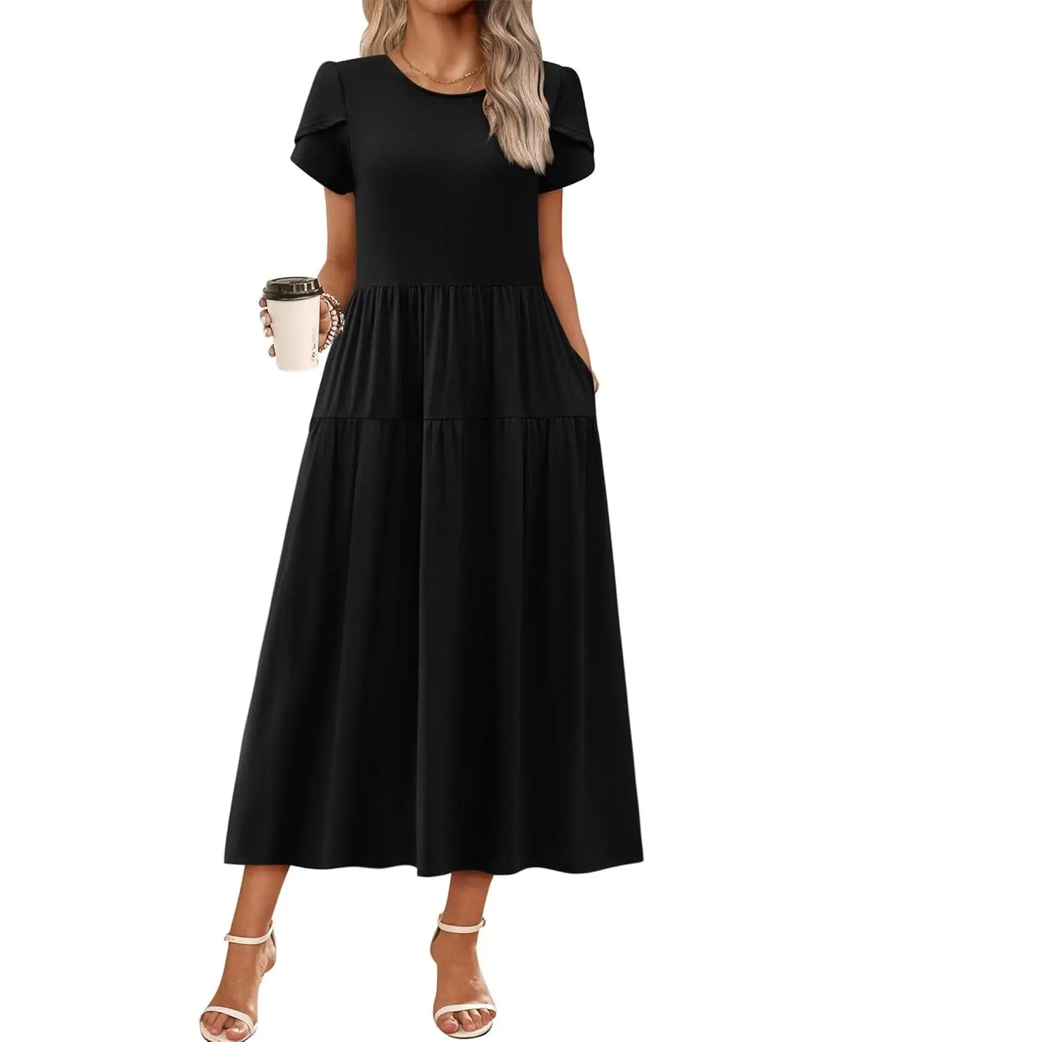 Women's 2026 Summer High-Waist Maternity Short-Sleeve Maxi Bohemian Floral A-Line Dress - Stretchy, Comfy, Elegant House Sundress for Beach, Daily Wear, Perfect Gift, Maternity Dresses