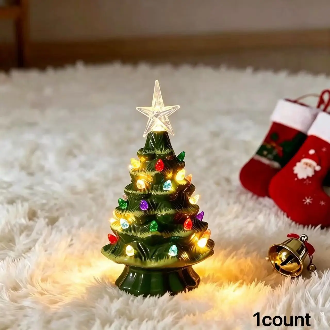 Colorful Ceramic Christmas Tree with Lights for Festive Home Decoration, Ideal Christmas Desk Ornament for Holiday Cheer