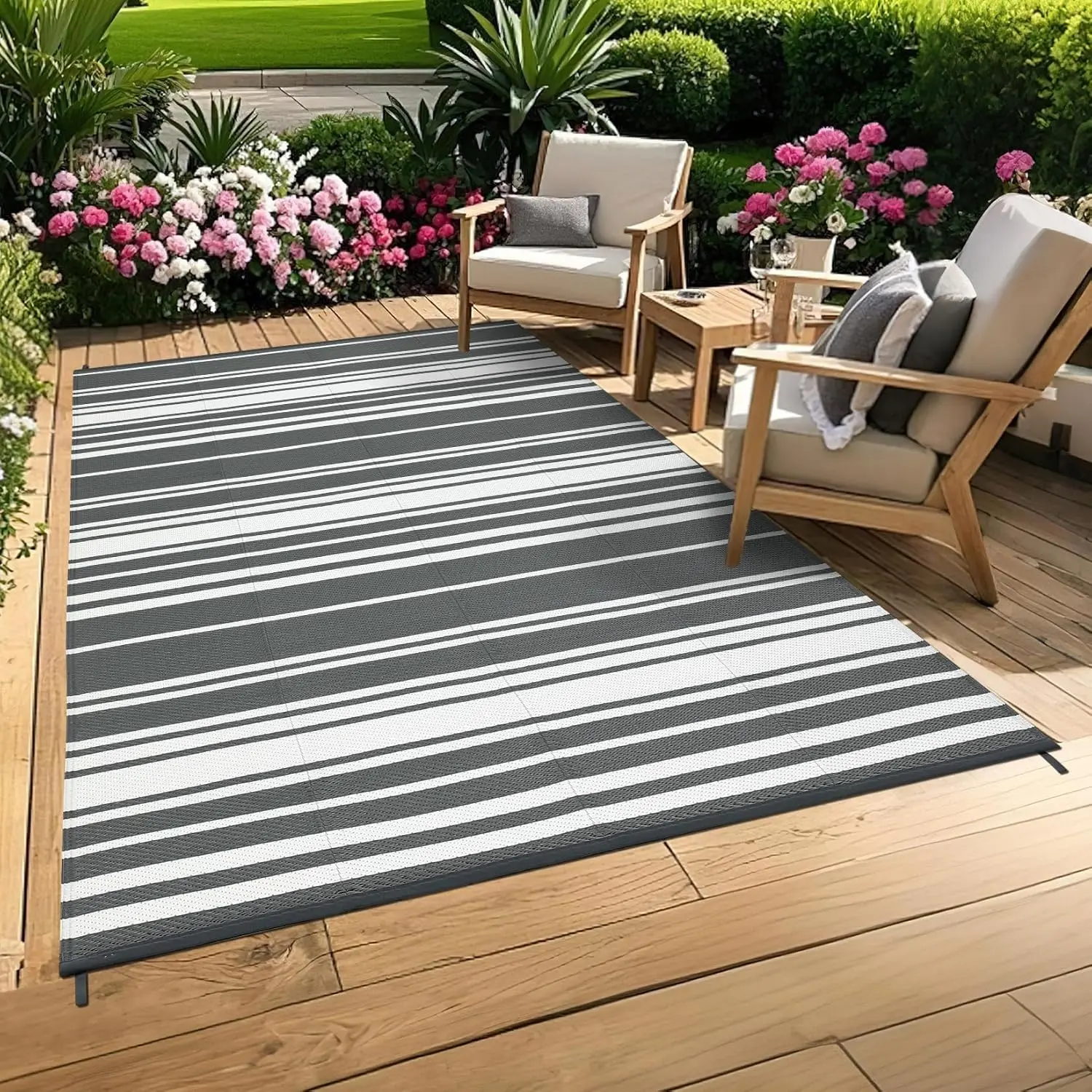 9x12 Outdoor Waterproof Slip-Resistant Plastic Straw Geometric Design Decorative Folding Mat Area Rug, Lightweight Stain-Resistant for Patio Deck RV, Geometric Design Rug, Decorative Rug