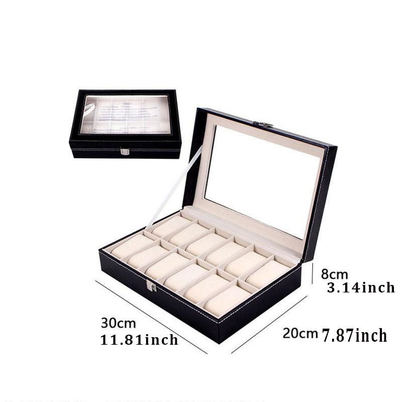 Multi-Slot Watch Display Case Organizer Box, Lockable PU Leather Storage Holder for Men & Women Watches, Durable & Stylish Design