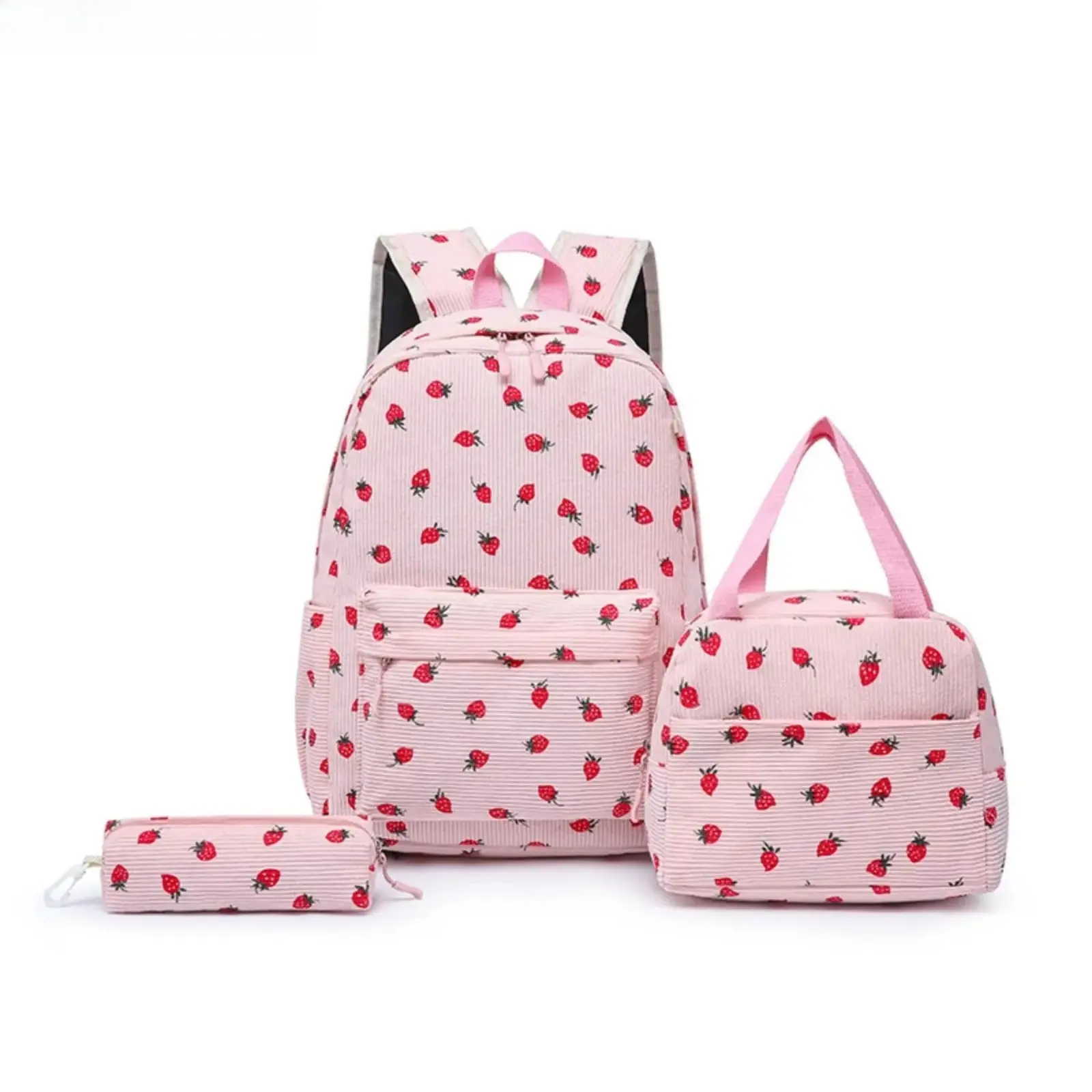 2026 Trending Kawaii Backpack Kid Set | Cute Corduroy 3-in-1 School Bookbag with Lunchbox & Pencil Case | Large-Capacity Student Travel Bag 8-10 Age, School Supplies, Back To School Shopping 2026