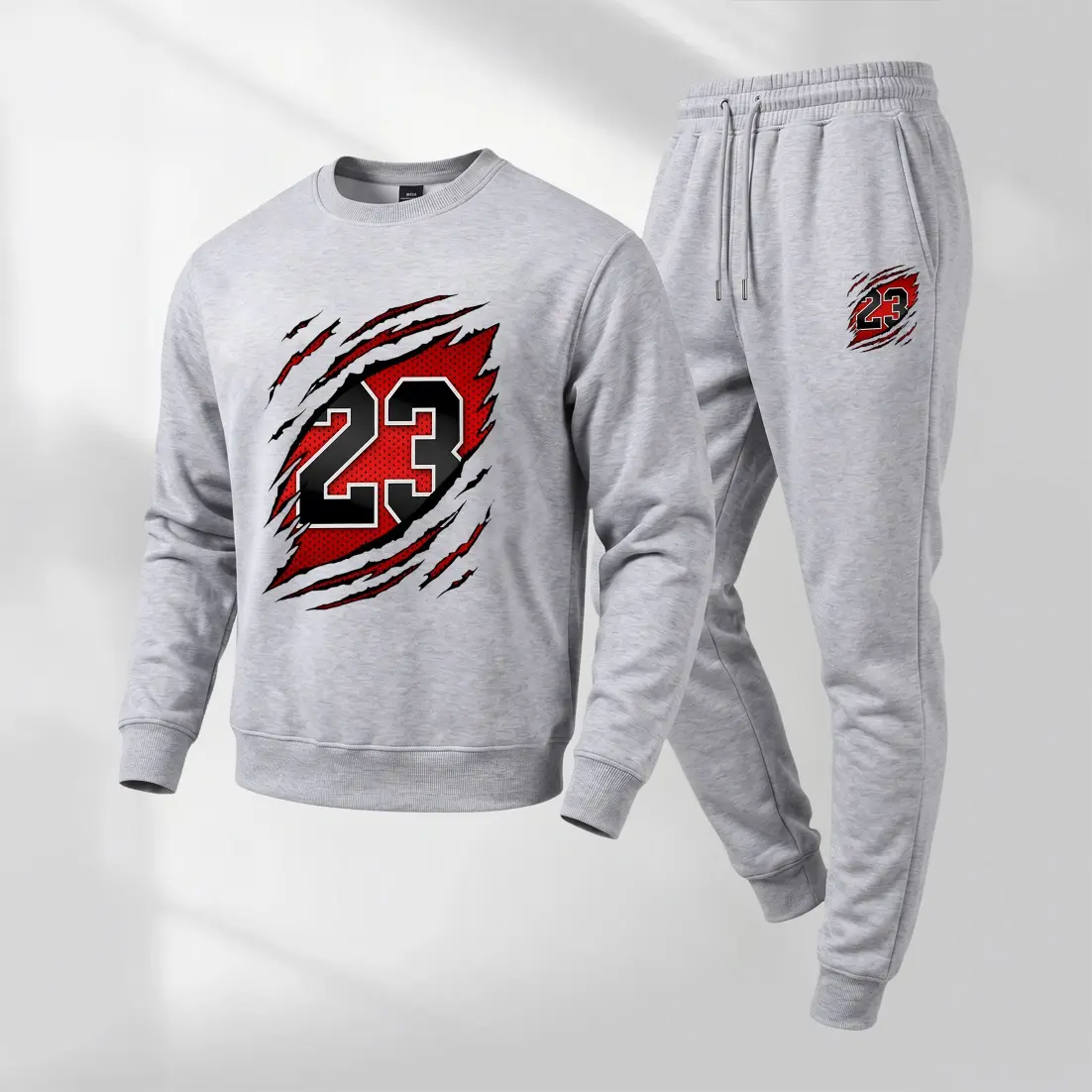 Men's No.23 Graphic Crewneck Sweatshirt and Jogger Pants Set, Casual Long Sleeve Pullover with Drawstring Sweatpants, Fall Winter Tracksuit for Daily Wear, Travel, Lounge, Workout and Indoor Outdoor Activities